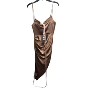 HOUSE OF CB Women Reva Satin Gathered Corset Dress Toffee Size Small $255 NEW thumbnail 3