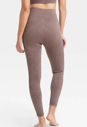 Joy Lab 7/8 Length High Rise Ribbed Seamless Leggings Size Medium brown grey thumbnail 2