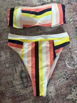 Abercrombie Stripe Pink, Orange, Yellow, Blue Bathing Suit Set thumbnail 1