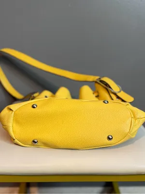 Tignanello Yellow Genuine Leather Bucket Bag Drawstring Shoulder Purse thumbnail 7
