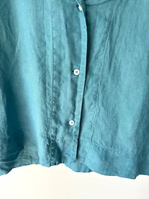 Quince 100% European Linen Short Sleeve Shirt Mineral Blue Teal Relaxed Fit thumbnail 4
