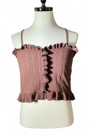 Zara Ribbed Ruffled Cami Top Brown Spaghetti Strap Cropped Tank‎ Women S thumbnail 1