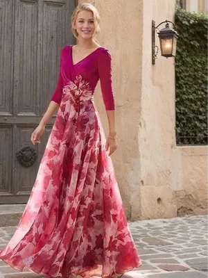 NWT Womens Size 4 LT LanTing Bride Fuchsia Pink Floral Applique Maxi Dress NEW thumbnail 2