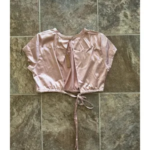 Skims Woven Shine Stretch Satin Crop Top Pink Sand Size Small thumbnail 6