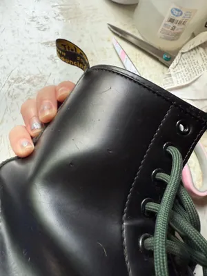 Durable leather Dr. Martens 1460 boots with a unique black, green thumbnail 8
