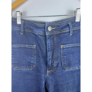 Zara Woman High Waist Wide Leg Crop Jeans Dark Indigo Raw Hem Rigid Denim Size 1 thumbnail 4