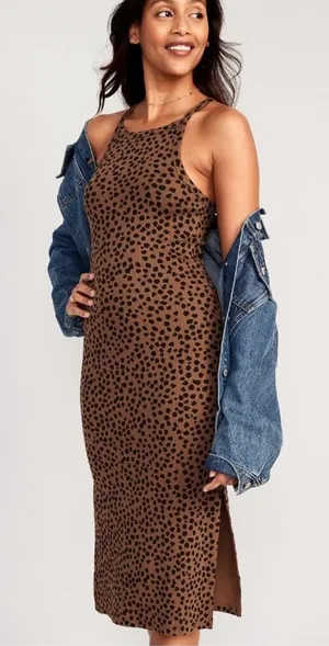 Old Navy Fitted Leopard-Print Sleeveless Rib-Knit Midi Dress Size XL thumbnail 1