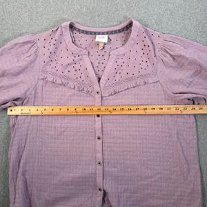 Knox Rose Women's XXL Lavender Eyelet Ruffle Button Front Blouse Top Puff Sleeve thumbnail 6