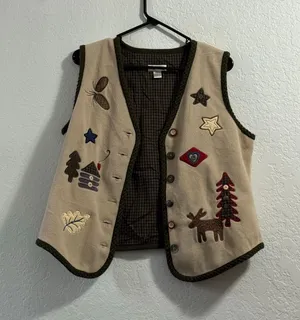 Christopher & Banks Multicolor Embroidered Vest Womens Size L Forest Woods Cabin thumbnail 1