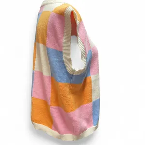 &merci Womens Multi Colored Checkered‎ Ivory Sweater Vest Preppy Large thumbnail 4