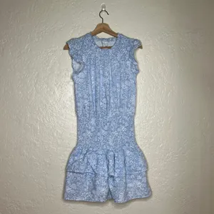 Anthropologie Sundays Shae Dress Blue Floral Smocked Cotton Ruffle Mini‎ Small thumbnail 2