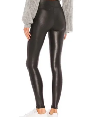 Spanx Women’s Faux Leather Leggings Metallic Black Medium Shapewear thumbnail 3