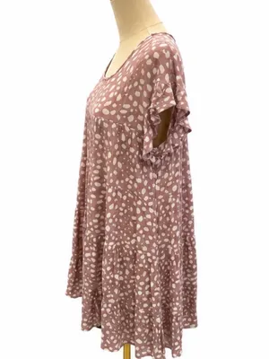 entro Medium Mauve Ivory Animal Print Babydoll Tiered Flowy Mini Dress thumbnail 2