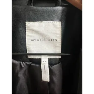 Avec Les Filles Black Faux Leather Long Blazer Jacket Button Down Coat XS thumbnail 3