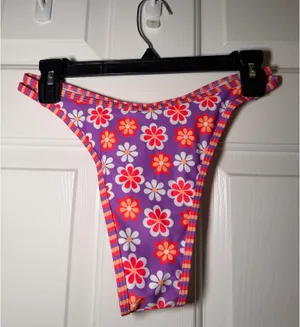 SHEIN Purple Floral Triangle Bikini Set with Pink & Orange Flowers thumbnail 5