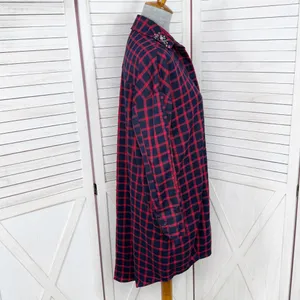 Zara Plaid Beaded Collar Oversized Pullover‎ Tunic Shirt Dress Red Blue XS thumbnail 4