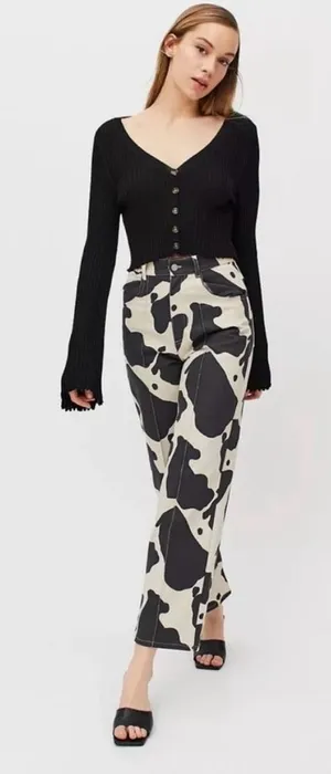 Lisa Says Gah Robyn Cow Print High Rise Straight Leg Jeans 26 thumbnail 1