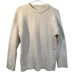 Primark Womens Size Small Crewneck Sweater Cream Beige Textured Herringbone Knit thumbnail 1