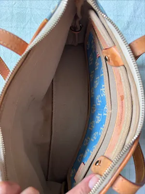 Dooney & Bourke Light Blue Canvas Shoulder Bag with Tan Leather Trim thumbnail 8