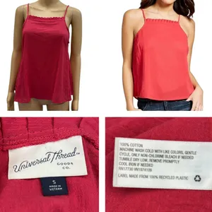 Universal Threads Red Cotton Ruffle Trim Square Neckline Spaghetti Strap Tank S thumbnail 4