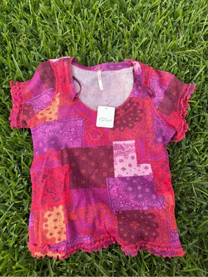 Free People Garner Mesh Patchwork Top XS NWT Sparkling Wine thumbnail 2