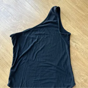 Mangopop One Shoulder Black Stretch Bodysuit, Size Medium thumbnail 7