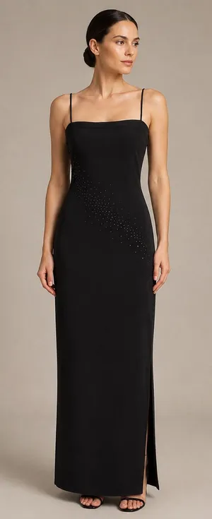 Vintage P.S. PerSeption Black Rhinestone Maxi Dress Size S thumbnail 1