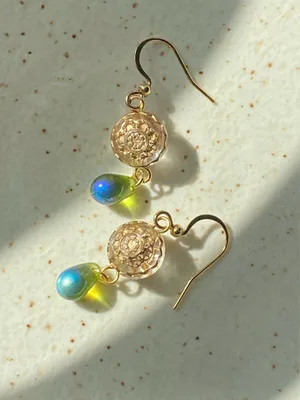 Handmade German & Czech beads elegant dangle earrings💚 thumbnail 3