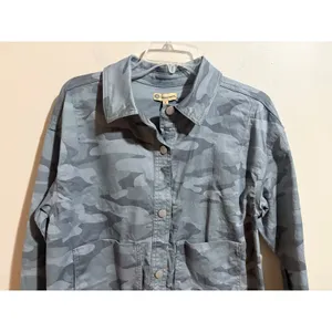 Democracy Camo Utility Jacket Womens Size S Grey Blue NWT Button Front Stretch thumbnail 7