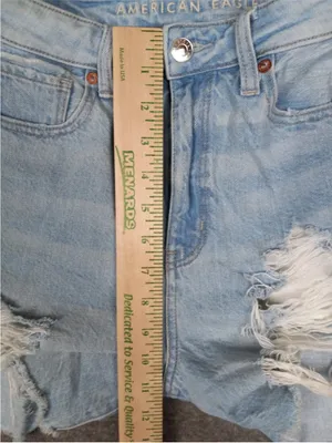 American Eagle Womens Size 2 Denim Relaxed Mom Shorts Raw Hem Destroyed thumbnail 9