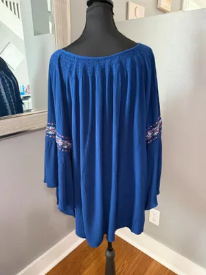 John Paul Richard Boho Peasant Aztec Embroidered Tassel Flutter Sleeve Top 2X. thumbnail 5