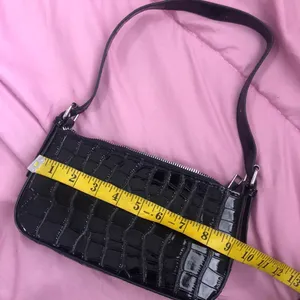 Whimsygoth Y2K Style Black patent faux croc leather shoulder baguette thumbnail 4