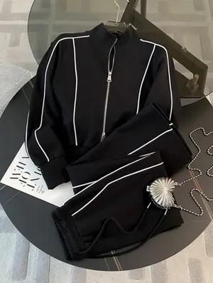 New 2 Piece Set Black Straight-leg Zip Feont Top thumbnail 5