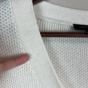 Ann Taylor Cardigan Sweater Womens XL Ivory 3/4 Ruffle Sleeve Button Chunky Knit thumbnail 5