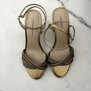 WHBM Crystal Embellished Strappy Heels Bronze Metallic Size 8 thumbnail 4