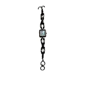 Trendz Pearlescent Face Crystal Beaded Clear Black Watch Womens 8" Toggle thumbnail 2