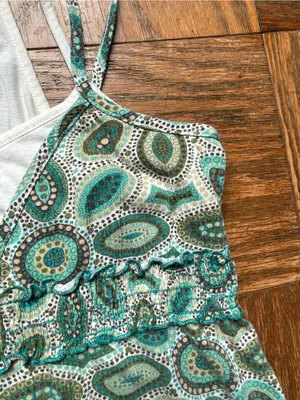 Y2K Younique XL top ~ teal and brown bohemian paisley pattern ~ Excellent thumbnail 4