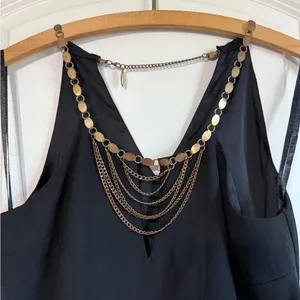 bebe vintage Tank Top‎ black brass chain detailing club new years flowy thumbnail 3