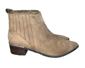 Marc Fisher Boots Womens 8 M Ankle Chelsea Heels Casual Brown Suede Pull On boho thumbnail 1