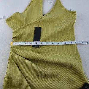 Lulus NWT Chartreuse Green One Shoulder Ribbed Ruched Midi Dress LD5016 Womens L thumbnail 8