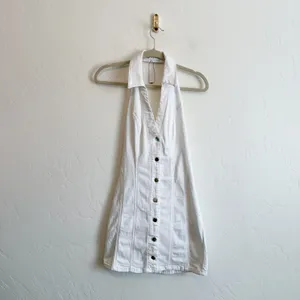 Zara | Z1975 White Denim Halter Button Front Mini Dress | 6147/123/250 thumbnail 4