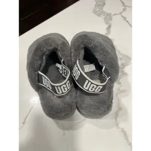 UGG‎ Fluff Yeah Slide Charcoal Grey Sheepskin Fur Sandals Womens Size 7 thumbnail 2