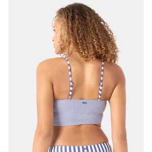 NWT Roxy Cropped Swim Tank Top Blue White Stripe UPF 50 Quick Dry Medium thumbnail 2