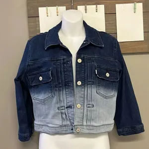 Levi’s Strauss & Co Blue Ombré Cropped 3/4 Sleeve Jean Button Down Jacket- Large thumbnail 1