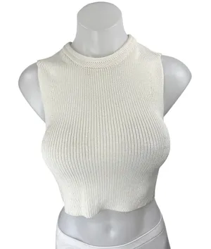 Aritzia Wilfred White Sleeveless Ribbed Knit Sculpt High Neck Crop Top Size XS thumbnail 1
