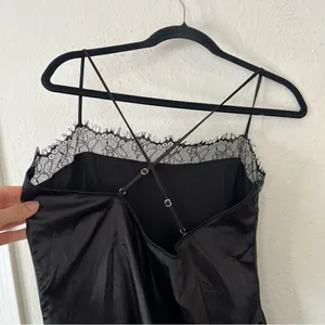 Meshki Satin Lace Trim Black Slip Mini Dress NEW Size Large thumbnail 5