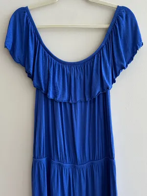 maitai Stretchy Off the Shoulder Ruffle Romper, Casual Summer,Royal Blue, Medium thumbnail 2