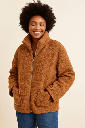 Ecowish Brown Teddy Jacket for Women Sz(L) thumbnail 1