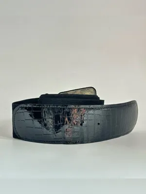 80s Vintage The Limited Black Faux Crocodile Elastic Cinch Belt thumbnail 4