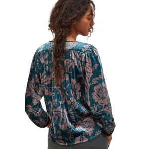 ANTHROPOLOGIE Women’s Boho Faustine Floral Velvet Peasant Top thumbnail 3